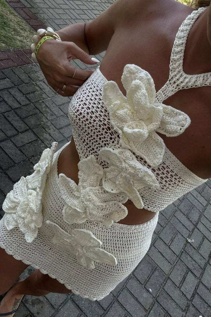 Margaret - Halter Knit Floral Mini Dress