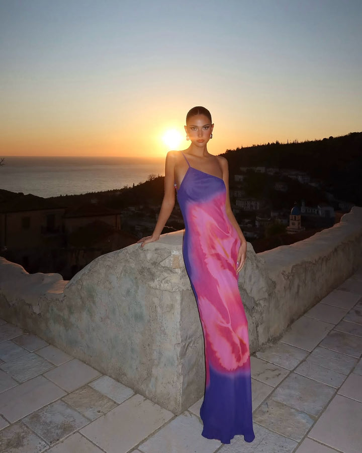 Ysolannaea - Slim Backless Printed Maxi Dress