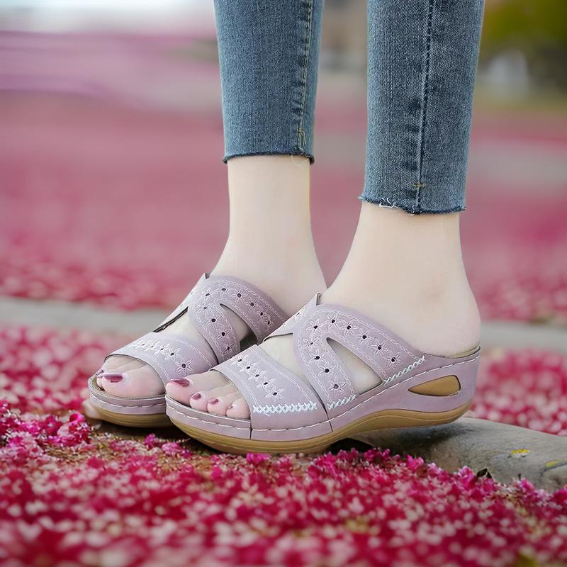 Madelyn - Cutout Stitch Slide Sandals