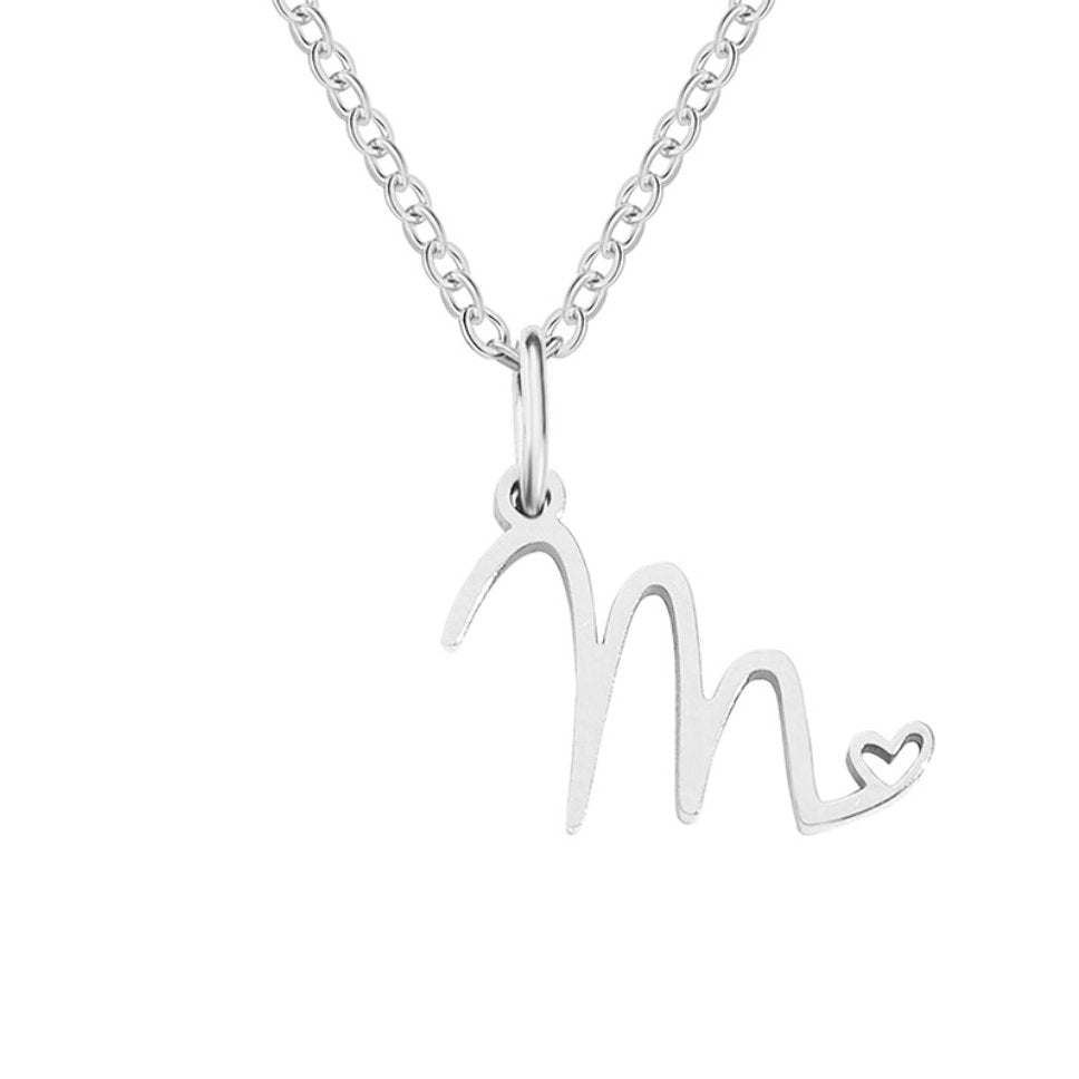 Silver letter heart necklace