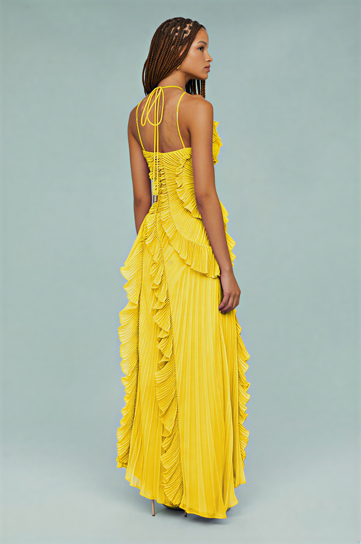 Olivia - Pleated ruffle gown