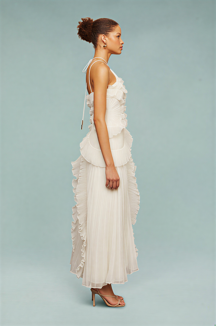 Olivia - Pleated ruffle gown