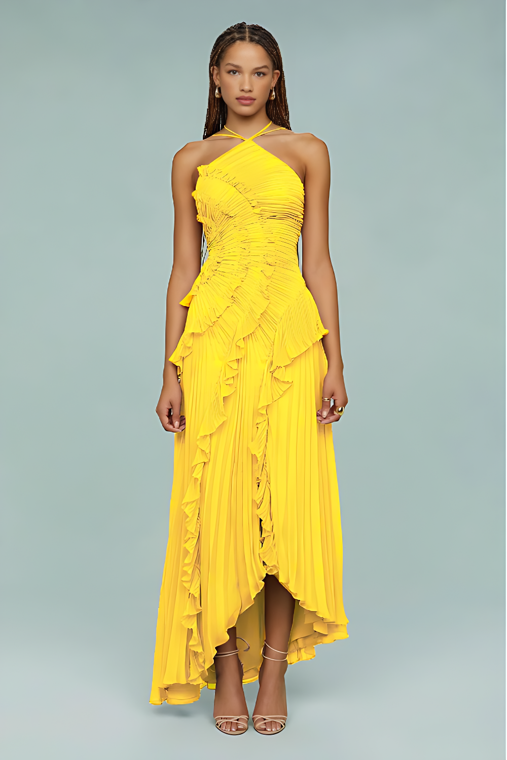Olivia - Pleated ruffle gown