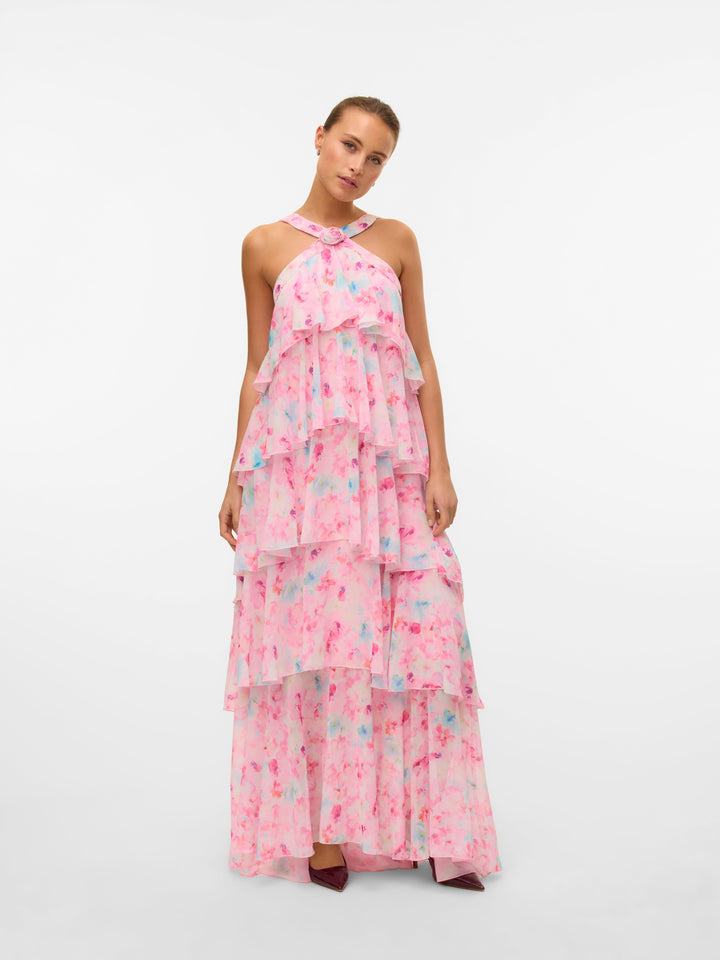Poppy - Layered Plum Ruffle Maxi Dress